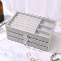 Acrylic Velvet Jewelry Organizer with 3 Drawers Stackable Display Storage Earrings Necklace Bracelets Box Holder Case for Women