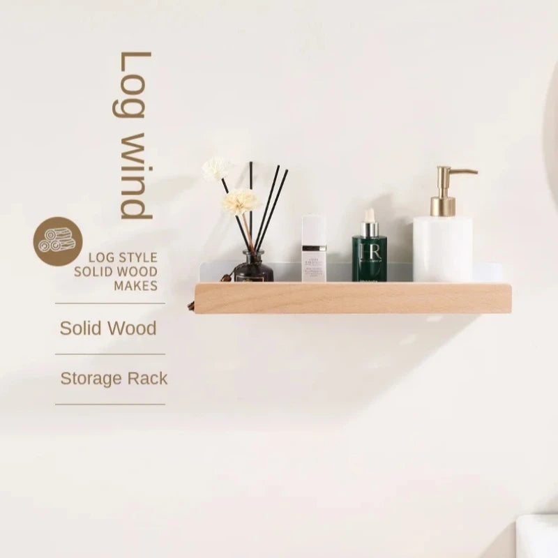 Bathroom Storage Shelves，Wooden bathroom Rack Wall-Mounted Punch-Free, Seasoning Board shower Storage Rack，bath shelf organizer