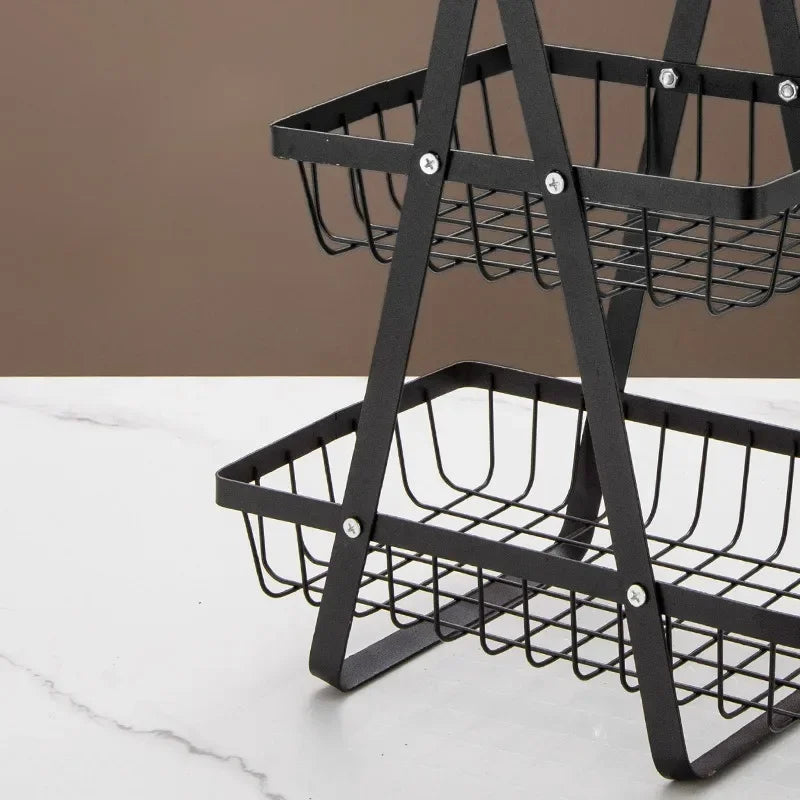 Countertop Fruit Vegetable Basket Removable Kitchen Organizer Shelf with Wooden Handle Bathroom Cosmetic Stand Storage Holder