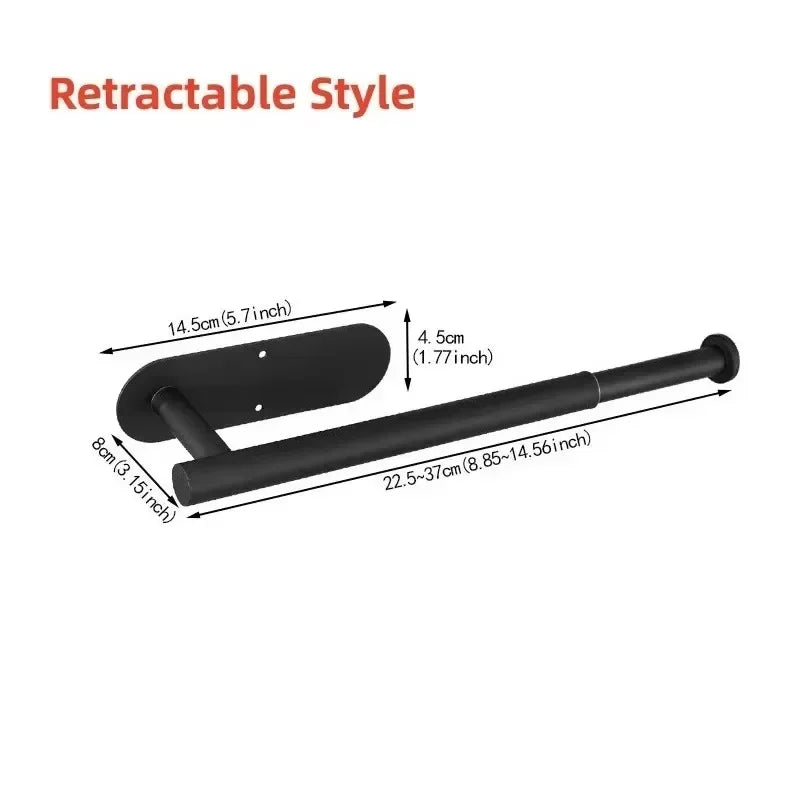 Paper Towel Holder Under Cabinet Wall Mount Stainless Steel Black Kitchen Paper Towel Rack Bathroom Self Adhesive No Drilling