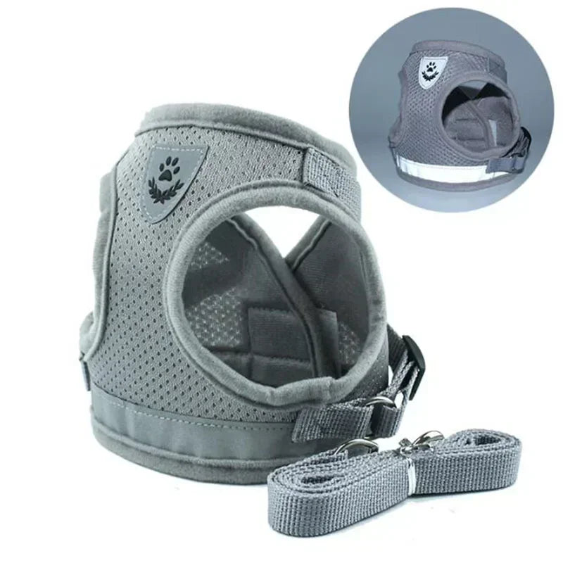 Coleira-Colete Peitoral Ajustável Colete de Malha para Cães com Guia de Tração XS/P/M/G/GG