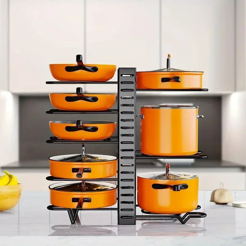 8-Tier Heavy Duty Pot Rack Organizer Kitchen Storage Holders Durable Space-saving Cabinet Holder for Pots Pans and Lids