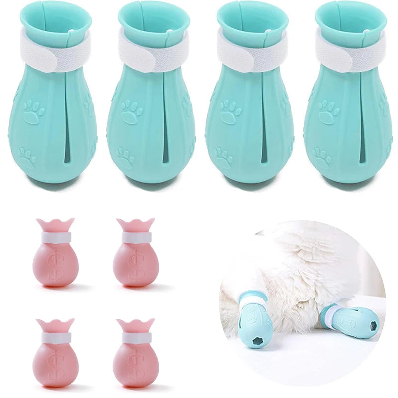 Cat Anti-Scratch Shoes Djustable Pet Bath Wash Boots Cat Claw Protector Paw Pattern Pet Grooming Supplies for Bathing Treating