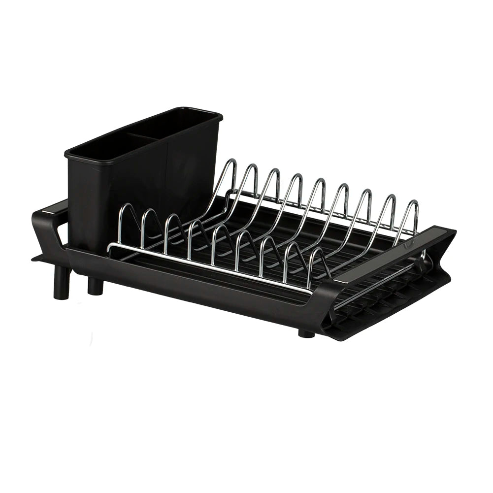 Dish Drying Rack Extendable Dish Rack for Kitchen Countertop with Draining Tray Rustfree Rack for 8 Plates with 2 Utensil Holder