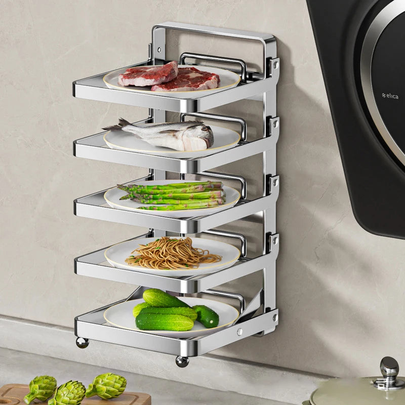 Kitchen Folding Side Dish Rack Cooking Plate Tray Organizer Counter Expandable Microwave Shelf Foldable Food Storage Shelves