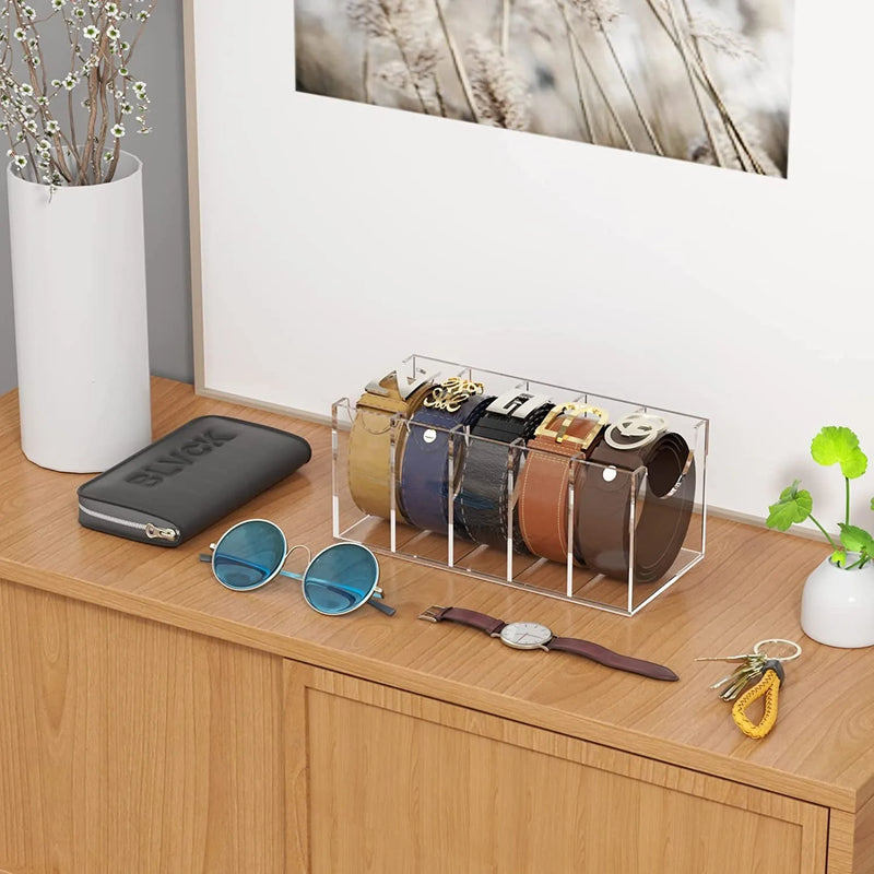 5/8 Grid Clear Acrylic Belt Organizer for Closet,Assemble Belt Storage Box Display Case for Tie Bow Tie Women Men Belt Holder