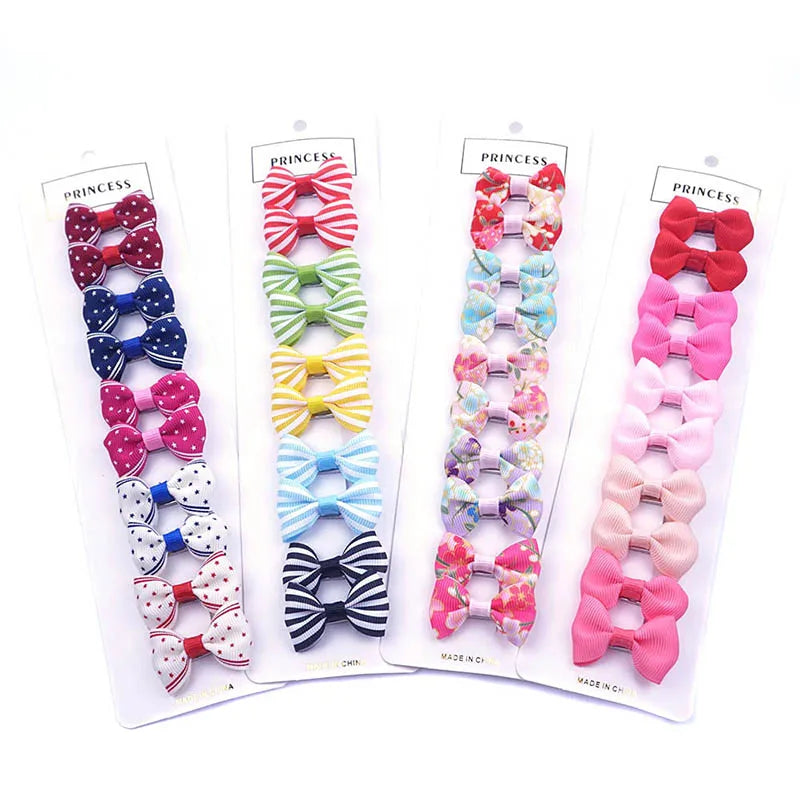 Laços Lacinhos de Cabelo para Pets 13 tipos de laços de cabelo para cães e gatos, acessórios para cuidados com animais de estimação, 5 pares (10 peças) por kit, laço de fita com clipe tipo jacaré
