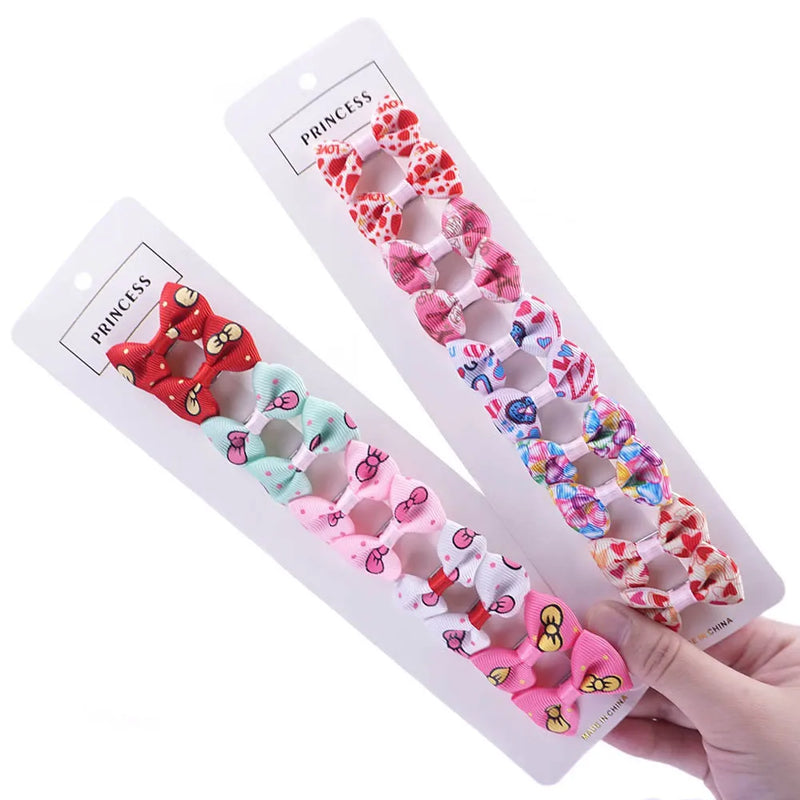 Laços Lacinhos de Cabelo para Pets 13 tipos de laços de cabelo para cães e gatos, acessórios para cuidados com animais de estimação, 5 pares (10 peças) por kit, laço de fita com clipe tipo jacaré