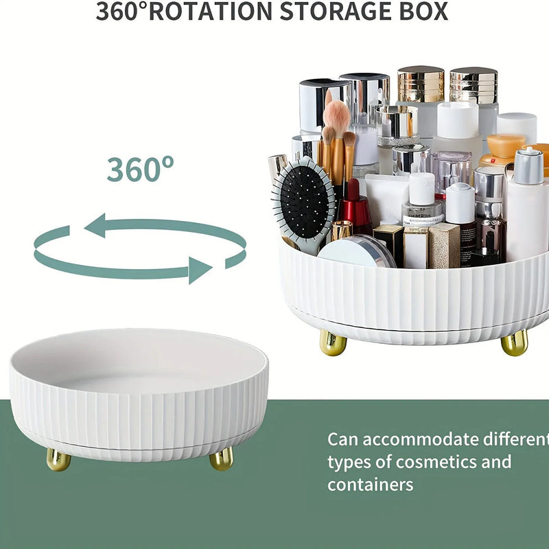 1pc 360 Degree Rotating Cosmetic Storage Box, Large Capacity Makeup Organizer, Plastic Round Skin Care Products Display Case