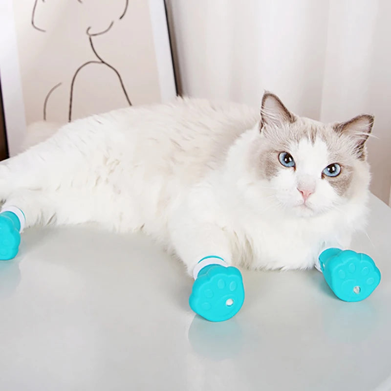 Cat Claw Protector Bath Feeding Bathing Shoes Foot Cover Anti-Scratch for Cats Pet Grooming Silicone Paw Nail Cover Boots