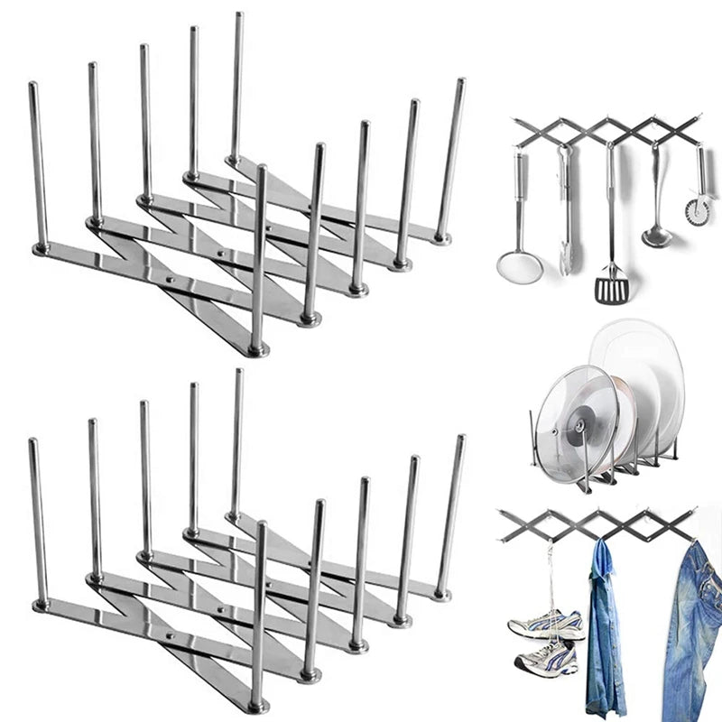 1/2 Pack Stand for lids Pot Lid Holders Multipurpose Rack Pans Holder for glasses Flexible plate holder Kitchen Organizer