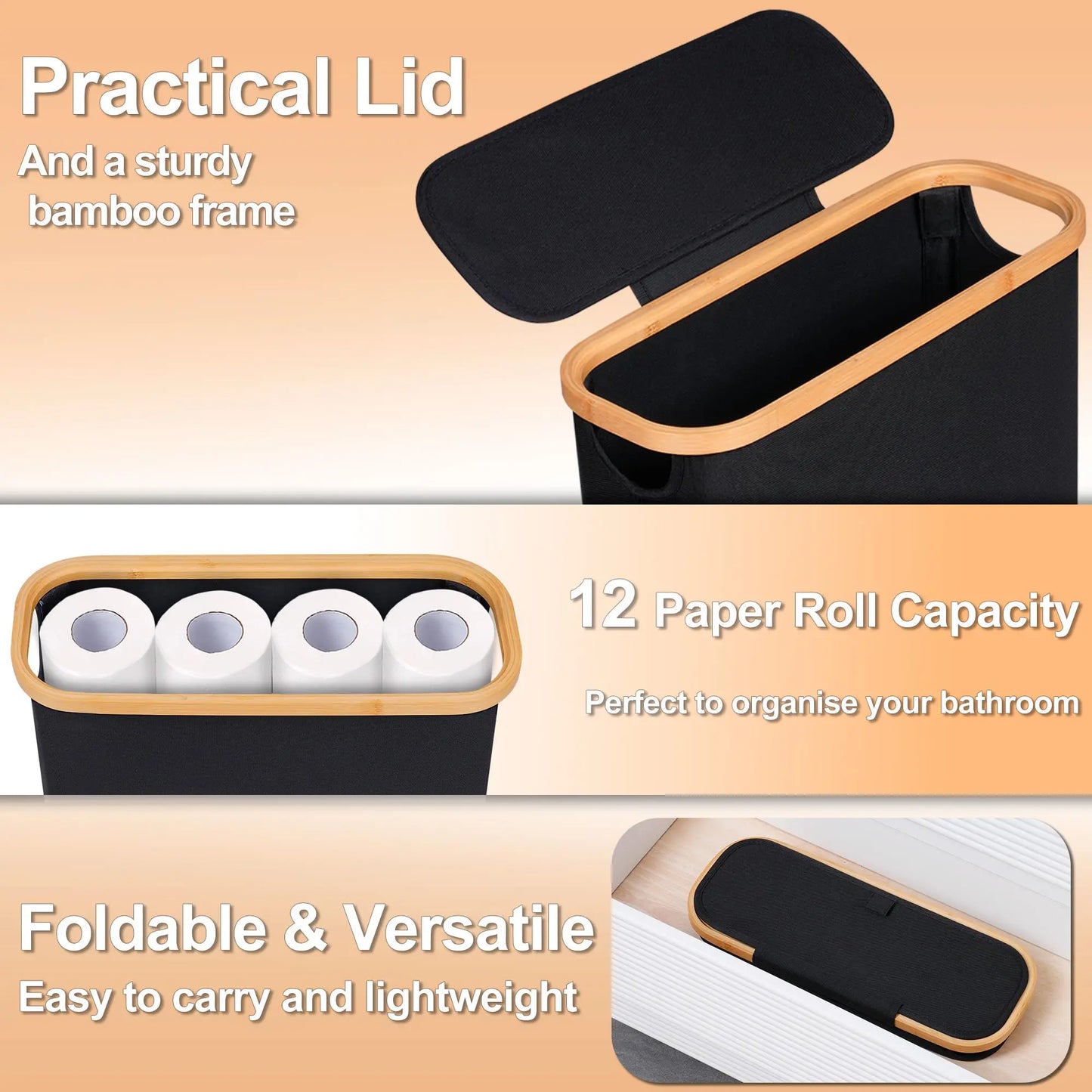 Foldable Toilet Paper Storage Basket with Lid Handle Waterproof Toilet Paper Holder Stand Bathroom Organizer Cabinet Container