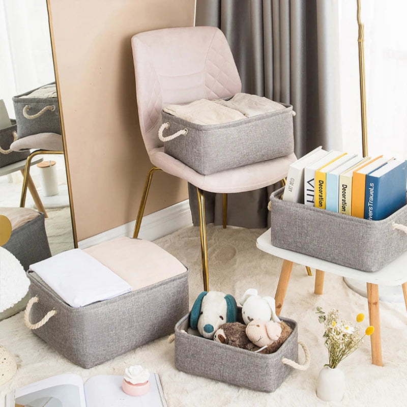 Cotton Linen Folding Strap handle kids toys organizer Clothes and sundries storage box Cabinet storage bag Laundry Basket