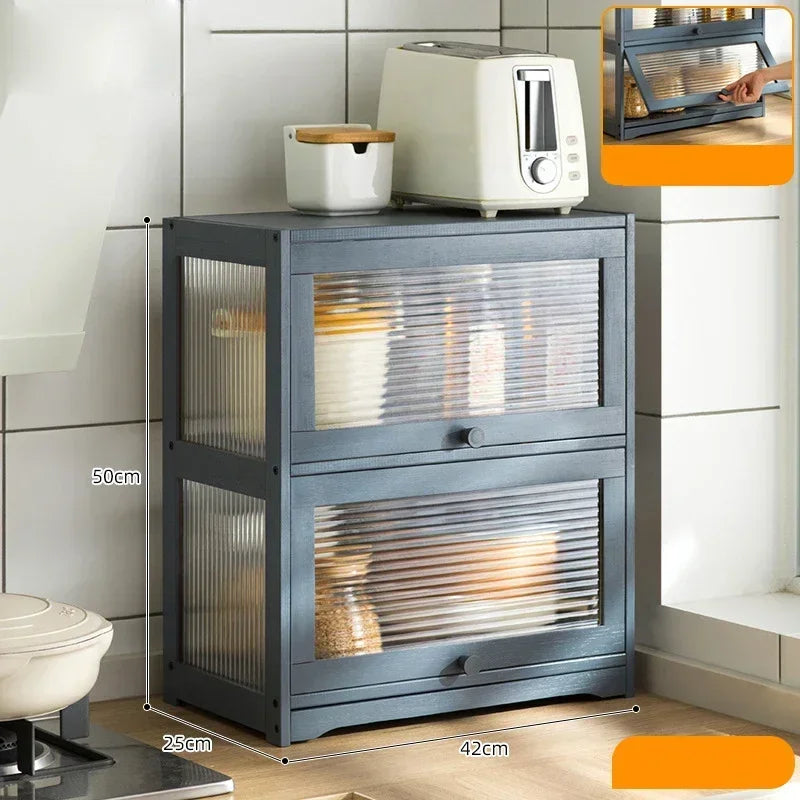 Multipurpose Wood Bathroom Countertop Cabinet Kitchen with 2 Window Doors Storage for Spice Jars Vanity Beauty