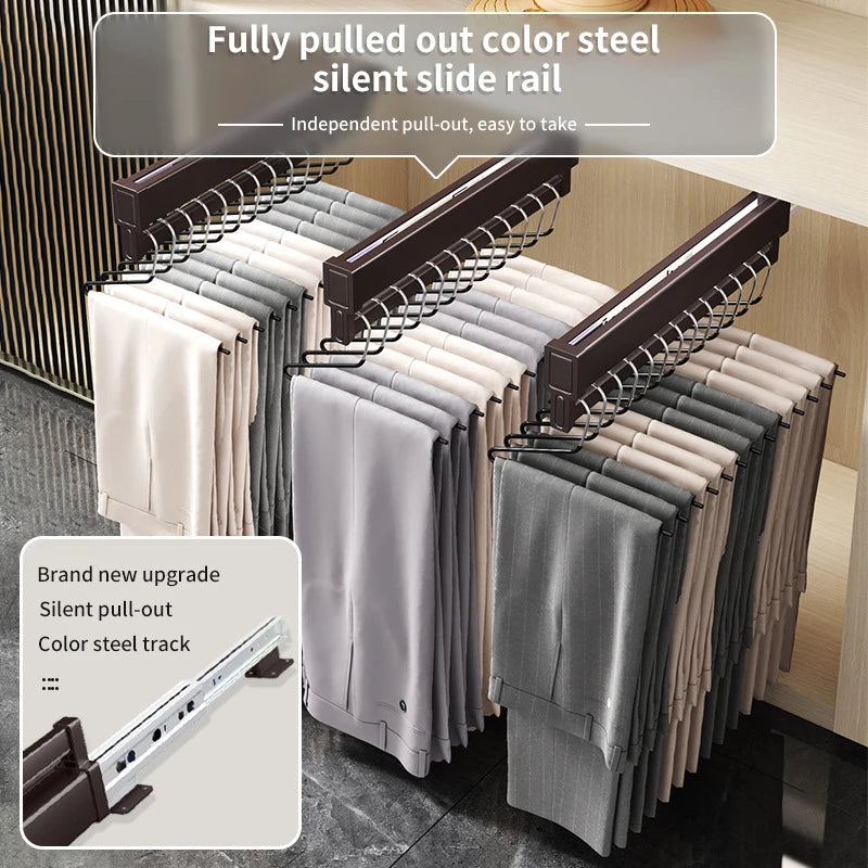 Expandable Sliding Pants Rack Collapsible Drying Holder Aluminum alloy Wardrobe Clothes Rack Wall-mounted Retractable organizer
