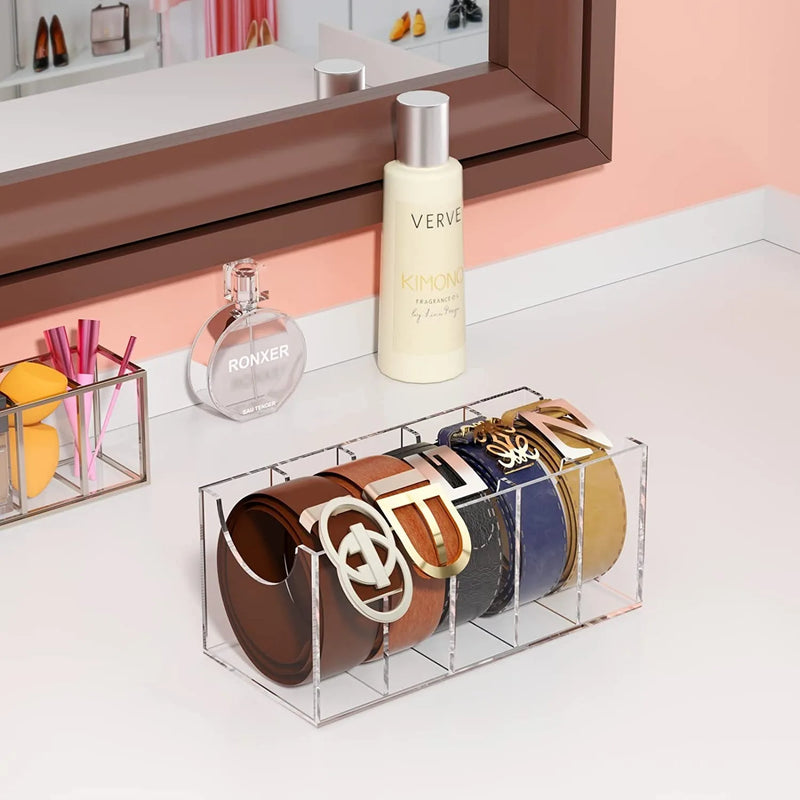 5/8 Grid Clear Acrylic Belt Organizer for Closet,Assemble Belt Storage Box Display Case for Tie Bow Tie Women Men Belt Holder