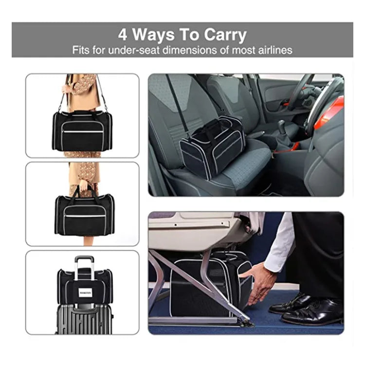 Airline Approved Pet Carrier with 4 Expandable Area Foldable Soft-Sided Dog Carrier Cat Cage Pet Travel Bag