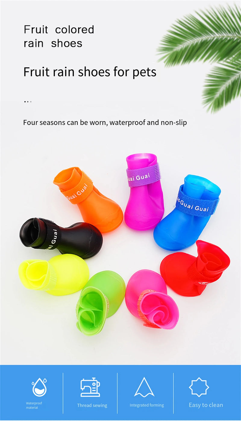 4Pcs Small Medium Large Dogs Cats Outdoor Shoe Dog Ankle Boots Pet WaterProof Rainshoe Anti-slip Rubber Boot Pet Accessories