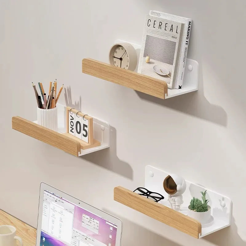Bathroom Storage Shelves，Wooden bathroom Rack Wall-Mounted Punch-Free, Seasoning Board shower Storage Rack，bath shelf organizer