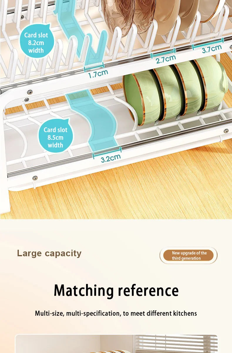 Kitchen Pull-out Dish Bowl Drainer Storage Rack Countertop Sink Cabinet Tableware Built-in Organizer Holder Cupboard Plates Rack