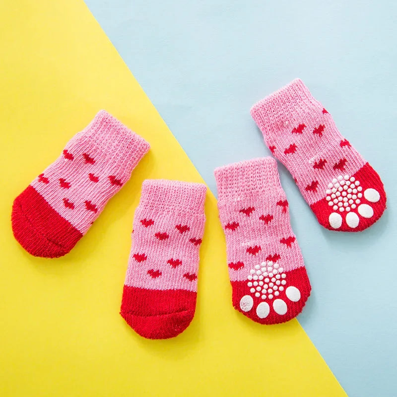 4pcs Cute Cat Socks, Anti-Slip Paw Protector, Comfortable Cotton Knit Indoor Shoes for Small Cats, Autumn Winter Pet Footwear