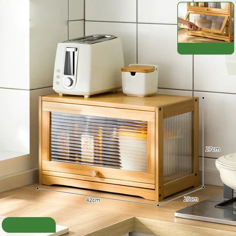 Multipurpose Wood Bathroom Countertop Cabinet Kitchen with 2 Window Doors Storage for Spice Jars Vanity Beauty