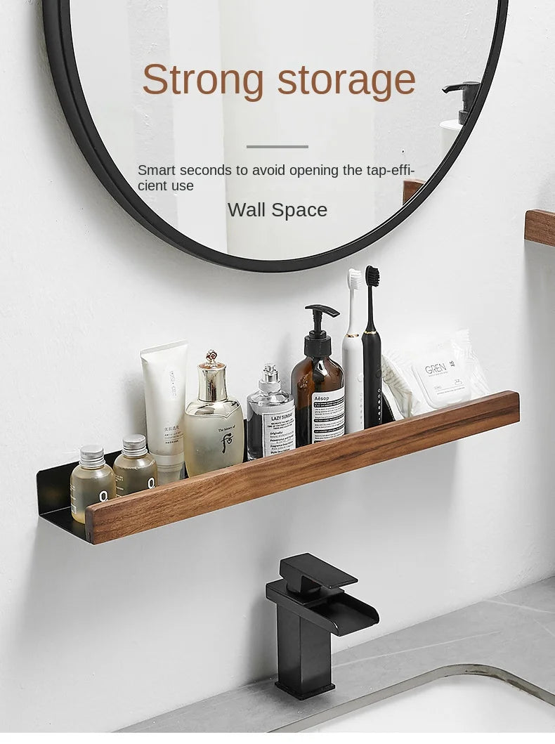 Bathroom Shelf，No punch storage rack，Solid Wood bathroom shelves ，Punch-Free Wooden Shelf Wall-Mounted Shower，Toilet Organizer