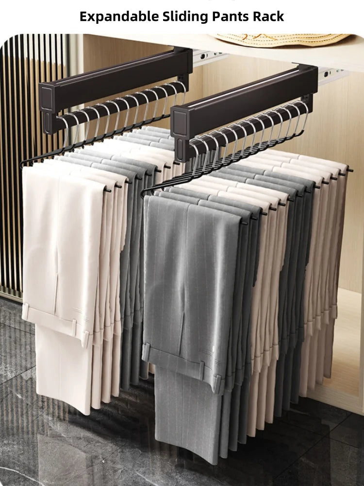 Expandable Sliding Pants Rack Collapsible Drying Holder Aluminum alloy Wardrobe Clothes Rack Wall-mounted Retractable organizer