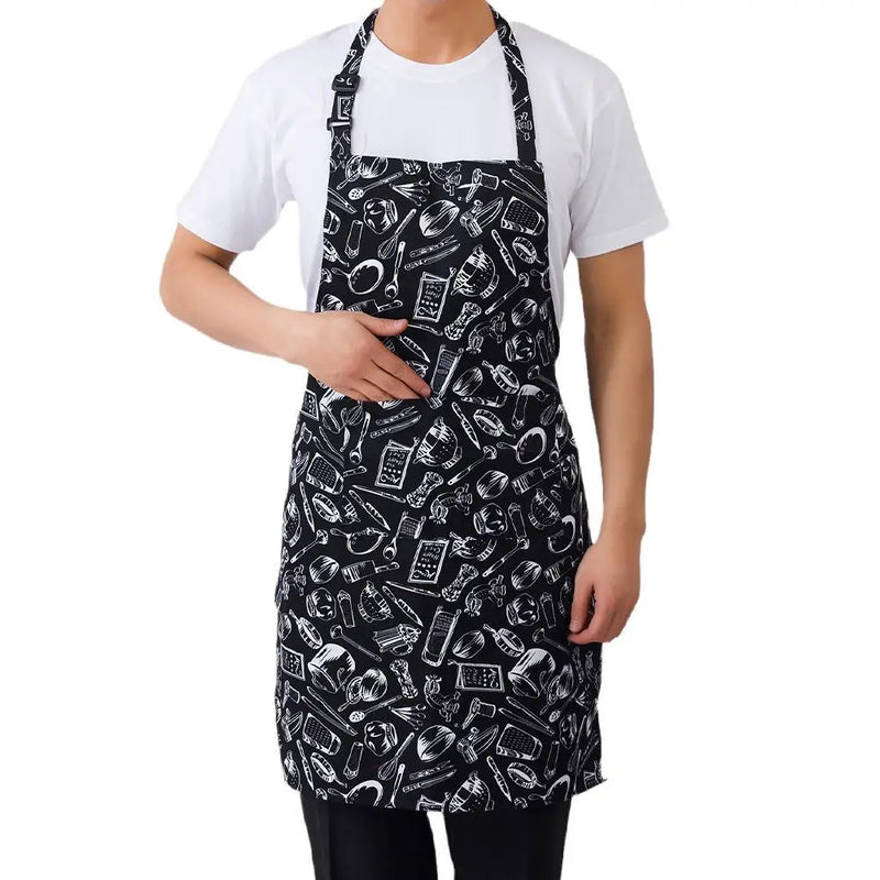 Kitchen Cooking Apron Chef Halterneck Apron With 2 Pockets Catering Sleeveless Aprons Men Woman BBQ Waiter Printing Apron