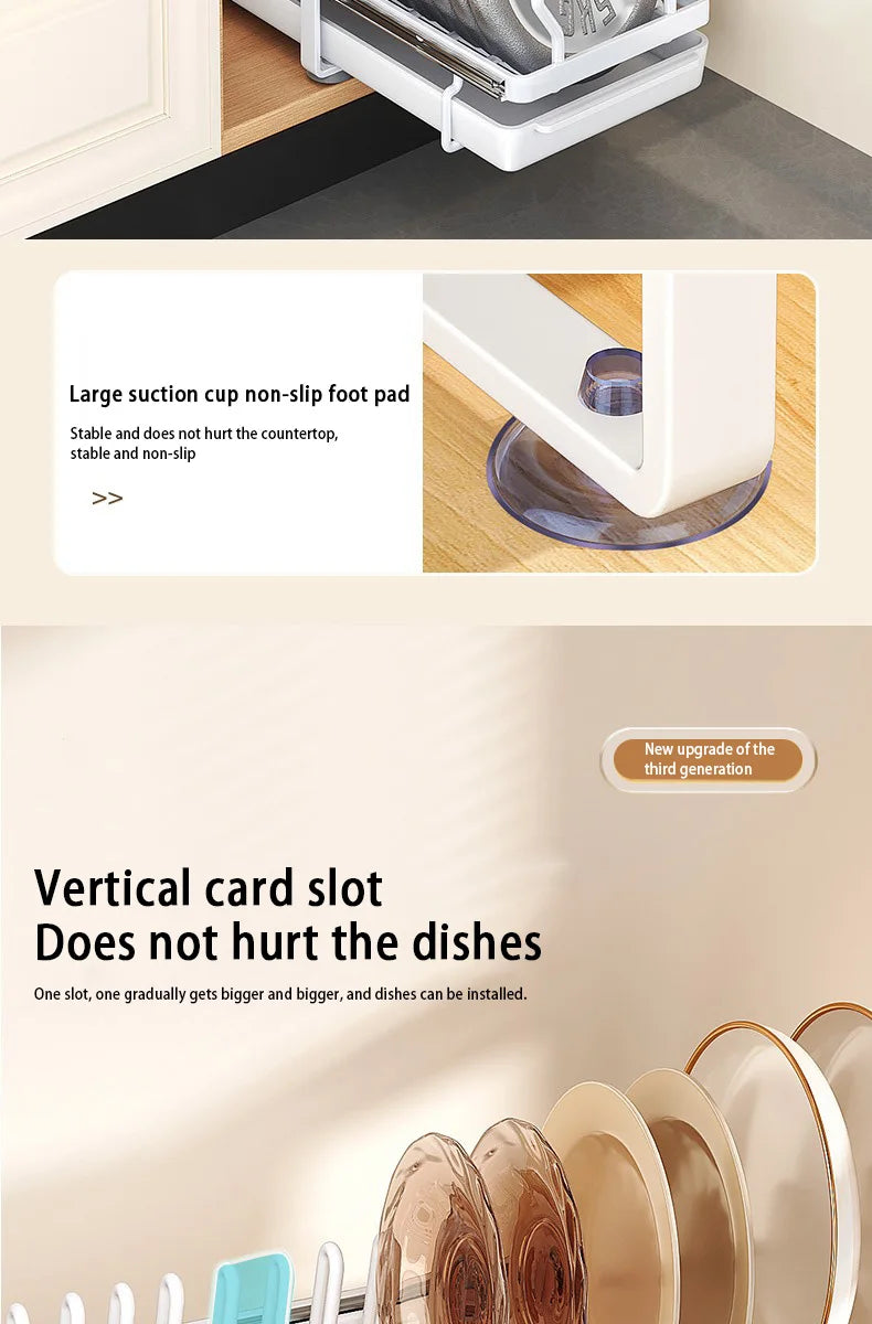 Kitchen Pull-out Dish Bowl Drainer Storage Rack Countertop Sink Cabinet Tableware Built-in Organizer Holder Cupboard Plates Rack