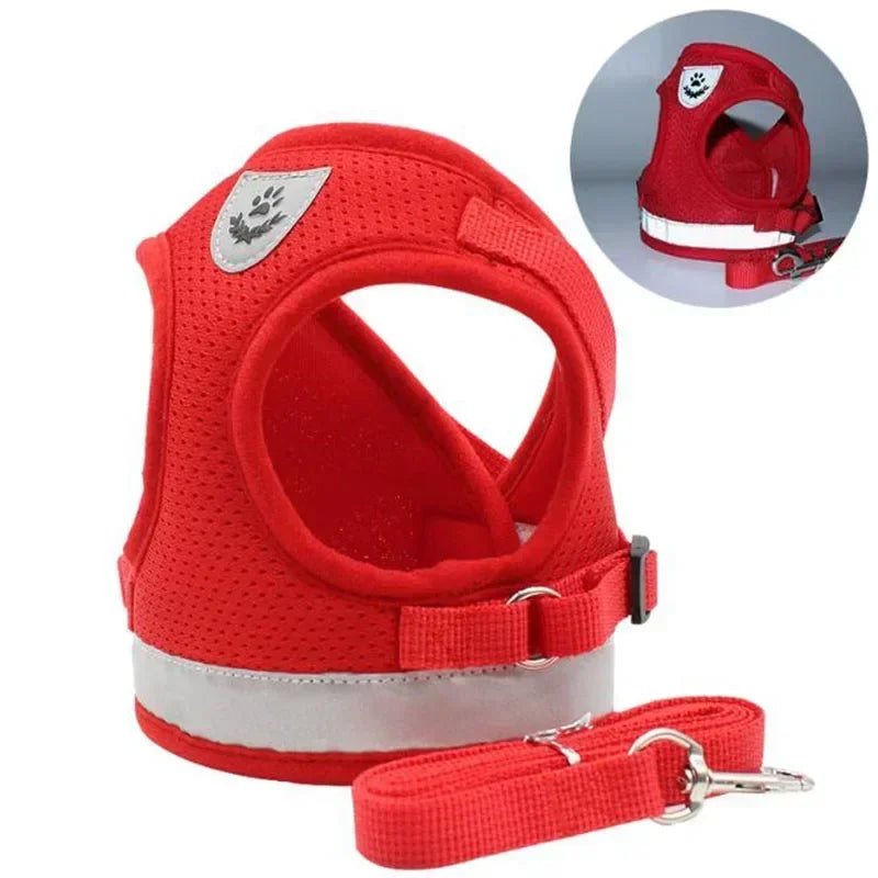 Coleira-Colete Peitoral Ajustável Colete de Malha para Cães com Guia de Tração XS/P/M/G/GG