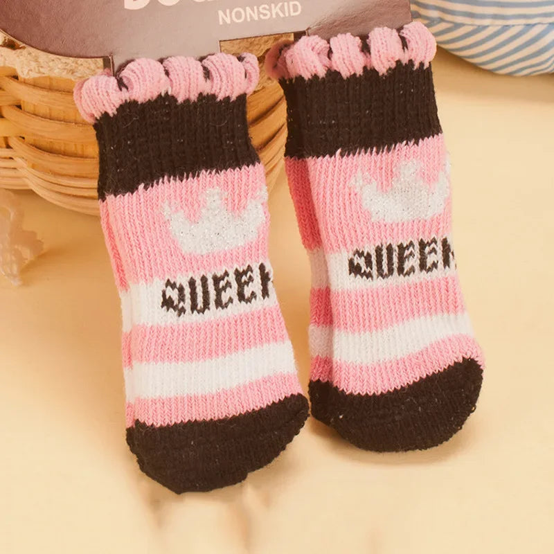 4pcs Cute Cat Socks, Anti-Slip Paw Protector, Comfortable Cotton Knit Indoor Shoes for Small Cats, Autumn Winter Pet Footwear