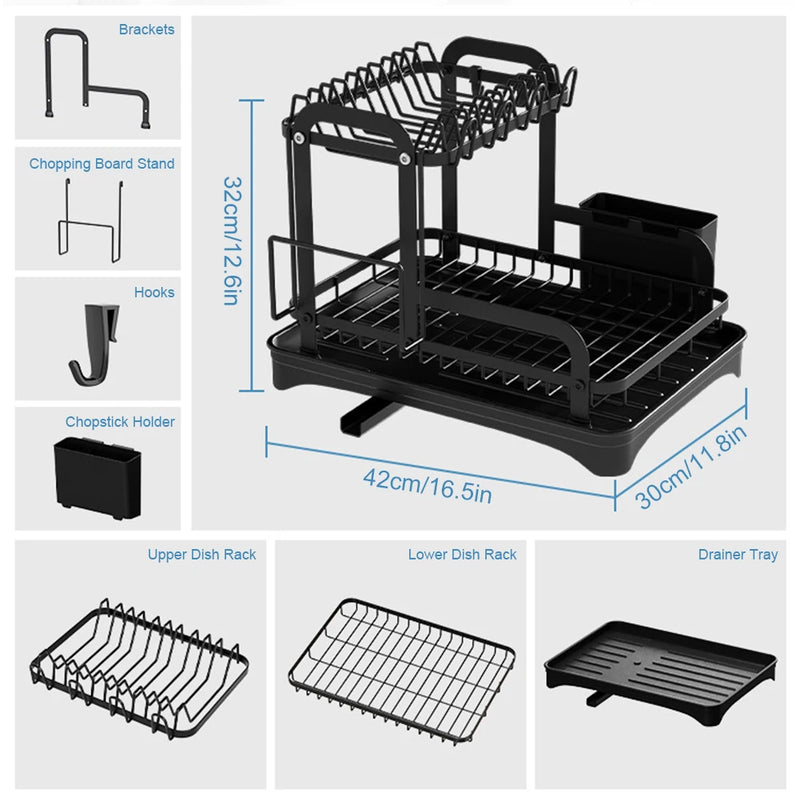 2025 NEW 2-layer countertop tableware storage rack drain plate bowl dish drain rack kitchen dish drain rack with drain rack