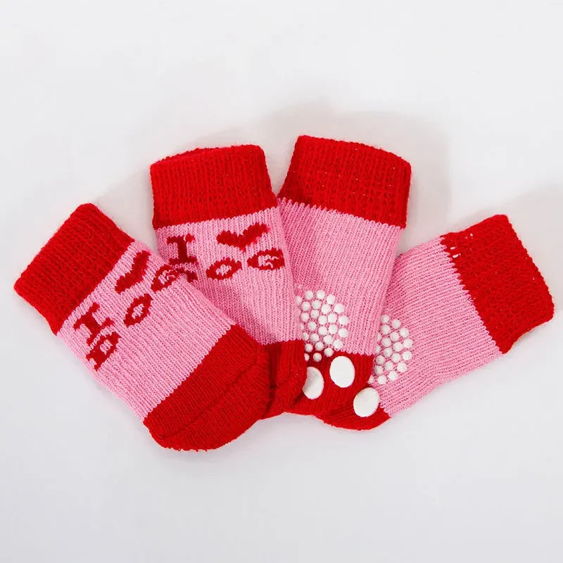 4pcs Cute Cat Socks, Anti-Slip Paw Protector, Comfortable Cotton Knit Indoor Shoes for Small Cats, Autumn Winter Pet Footwear