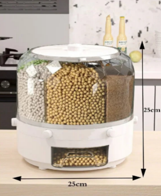 Dispenser Organizador de Cereais Giratório 360º para Cozinha Ideal para Grãos, Cereais, Farinhas, Açucar, Sal etc, à prova de umidade. Cozinha Chic e Elegante